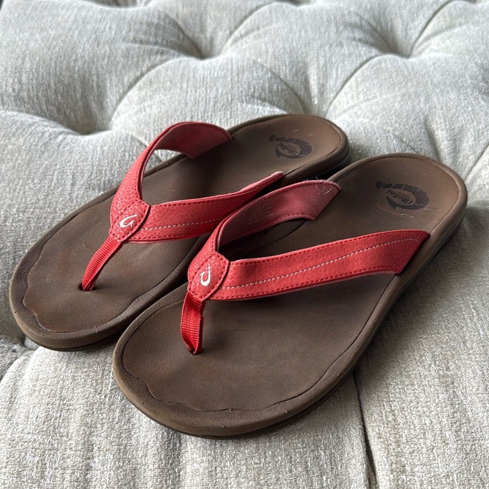 Olukai Ohana Flip Flops Sandals Comfort Thong peach‎ orange women’s  Size 6